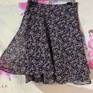 Vintage Express Navy Floral A-Line Skirt